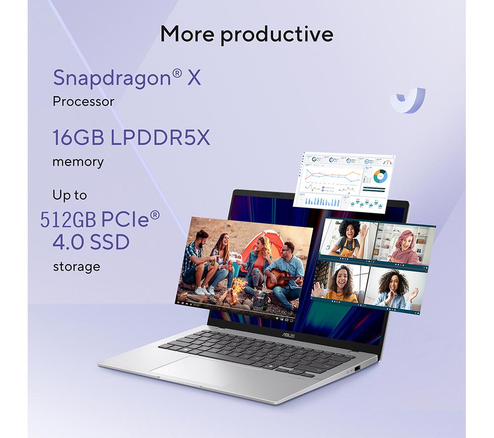 ASUS Vivobook 14 X1407QA 14" Laptop, Copilot+ PC - Snapdragon X, 512 GB SSD, Quiet Blue