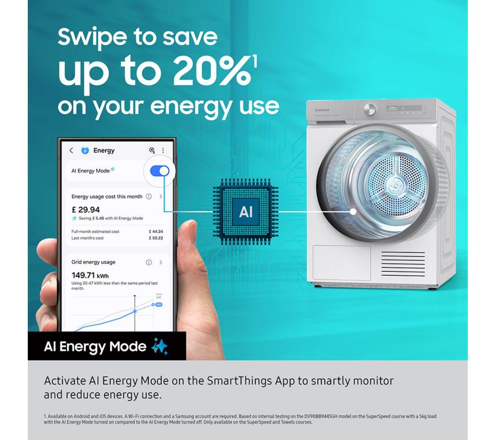 Secadora de bomba de calor Samsung Serie 9 AI Home DV90F09F4SU1 de 9 kg - Acero Oscuro