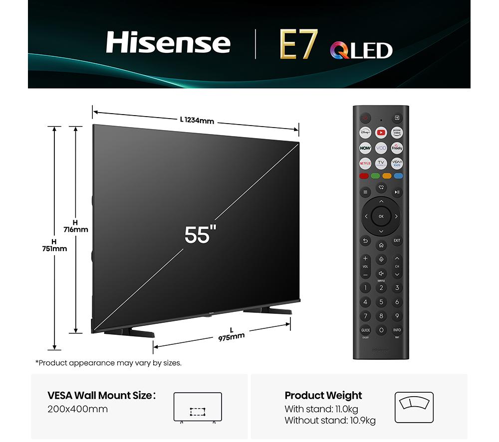 HISENSE E7Q 55" QLED 4K Smart AI TV with Freely - 55E7QTUK