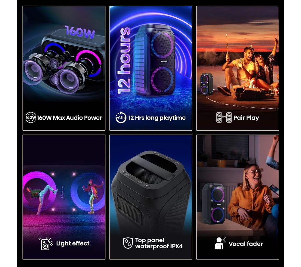 HISENSE Party Rocket 160 Bluetooth Megasound Party Speaker - Black
