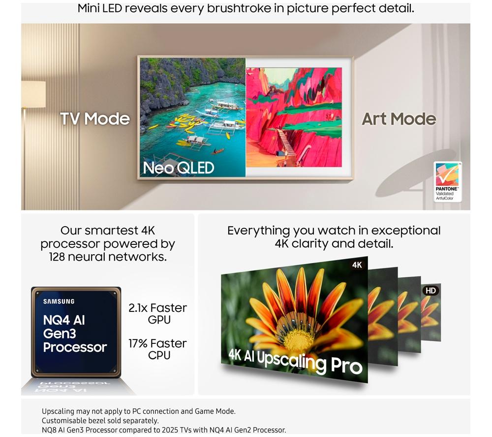 SAMSUNG The Frame Pro (2025) televisor inteligente con IA de 85" Neo QLED 4K Art Mode y soporte de pared de perfil bajo - QE85LS03FW