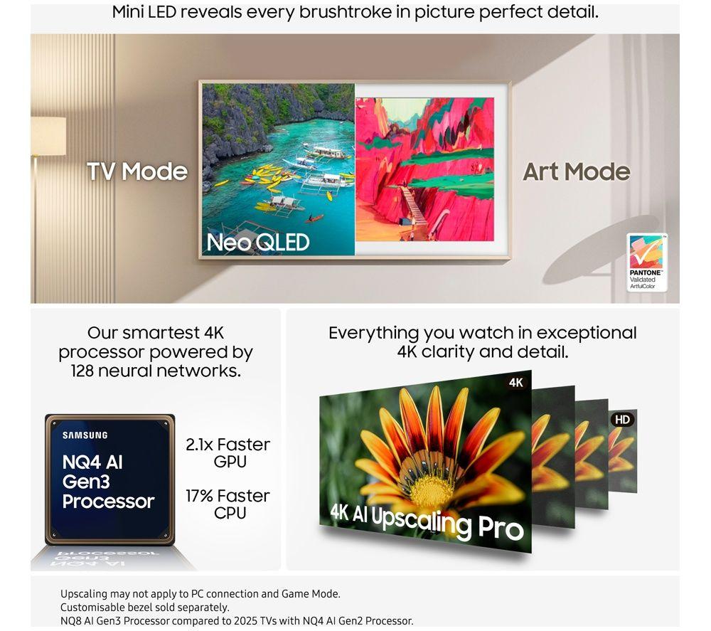 SAMSUNG The Frame Pro (2025) 85" Neo QLED 4K Art Mode Smart AI TV with Slim Fit Wall Mount - QE85LS03FW