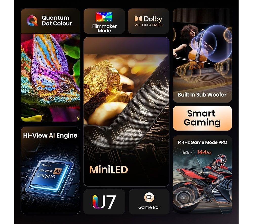 HISENSE U7Q 50" Mini LED 4K 144Hz Smart AI TV with Freely - 50U7QTUK