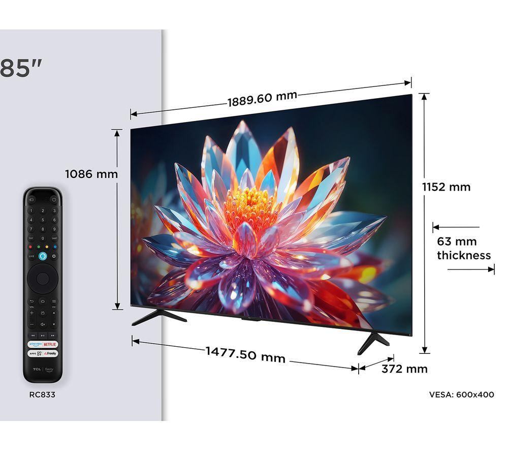 TCL T6C 85" QLED 4K HDR Smart Fire TV with Freely - 85T6C-UK