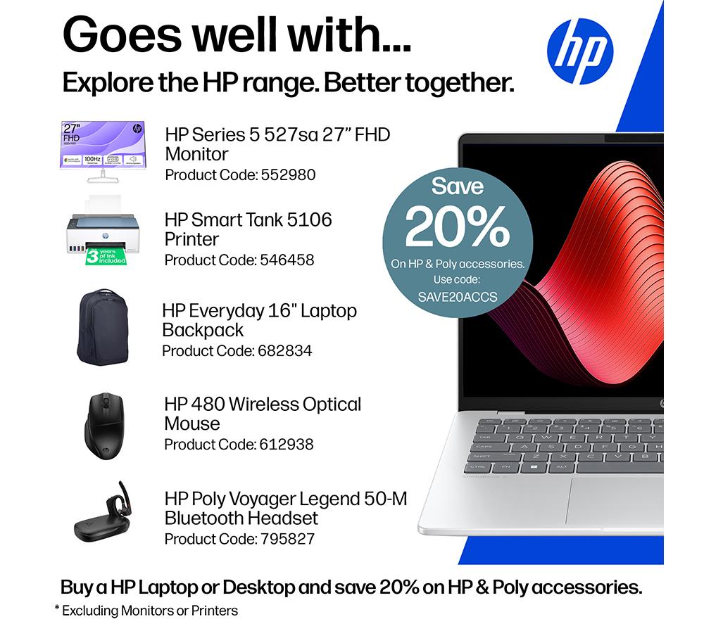 HP OmniBook 5 NGAI 14" Laptop - Snapdragon X1, 512 GB SSD, Glacier Silver