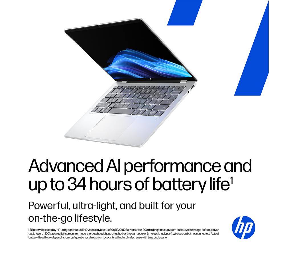 HP OmniBook 5 NGAI 14" Laptop - Snapdragon X1, 512 GB SSD, Glacier Silver