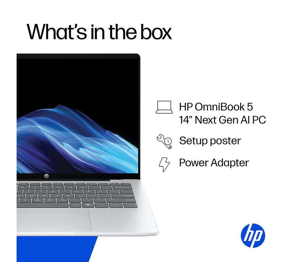 HP OmniBook 5 NGAI 14" Laptop - Snapdragon X1, 512 GB SSD, Glacier Silver