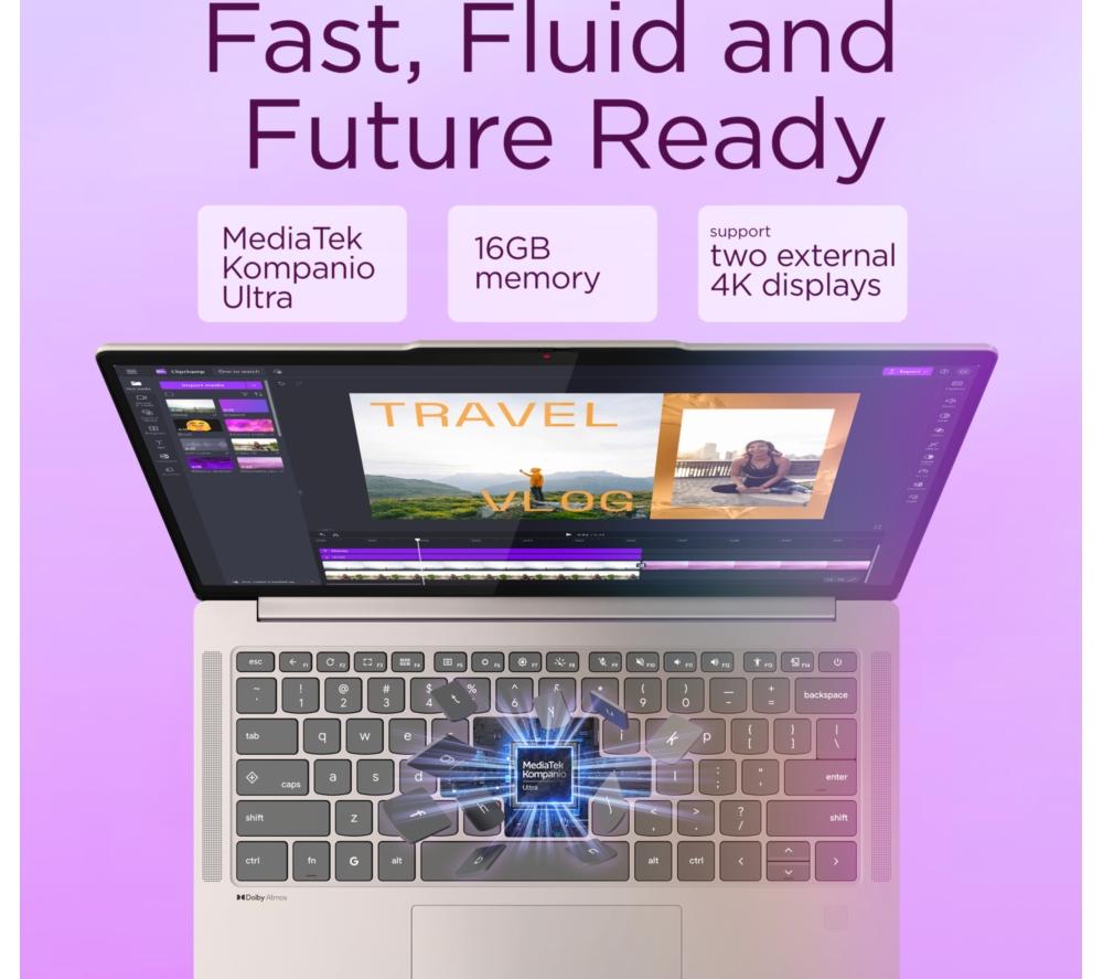 LENOVO Chromebook Plus 14" - MediaTek Kompanio Ultra 910, 256 GB UFS, Grey