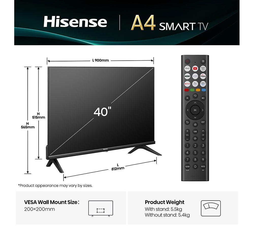 HISENSE A4Q TV LED Full HD HDR Smart de 40" con Freely - 40A4QTUK