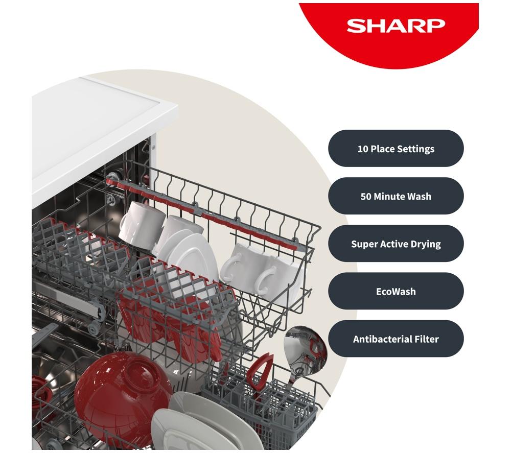 SHARP QW-NS1EF49E0W-EN Slimline Dishwasher - White
