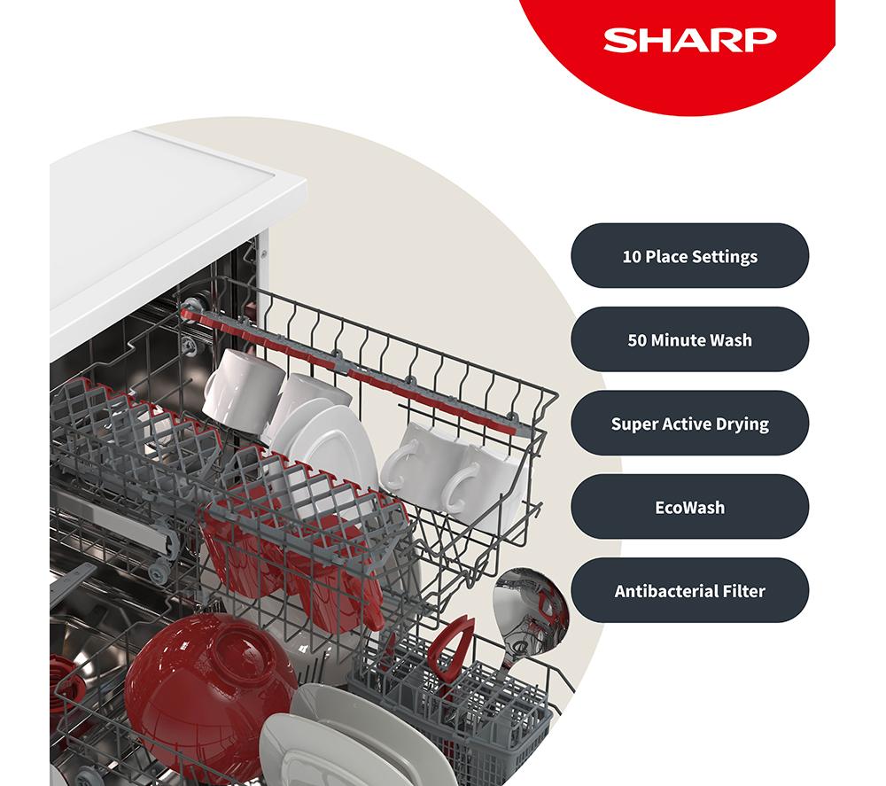 SHARP QW-NS1EF49E0W-EN Slimline Dishwasher - White