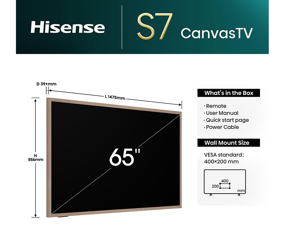 HISENSE Canvas S7NQ 65" QLED 4K Smart TV with Freely & Art Mode - 65S7NQTUK