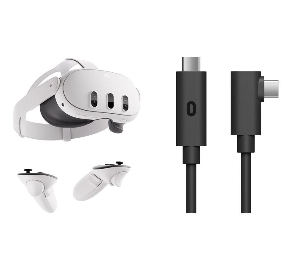 META Quest 3 Virtual Reality Headset & Quest Link Cable USB Type-C Bundle