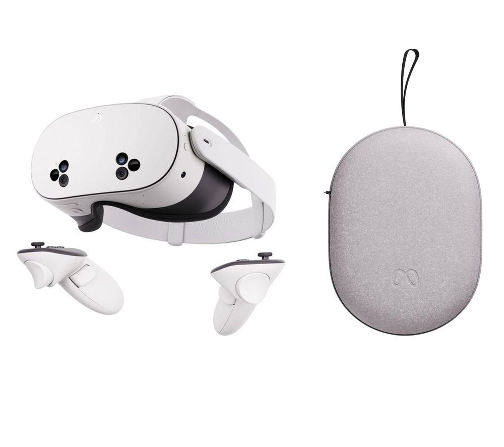 META Quest 3S Mixed Reality Headset & Quest 3 & 3S Carrying Case Bundle - White & Grey