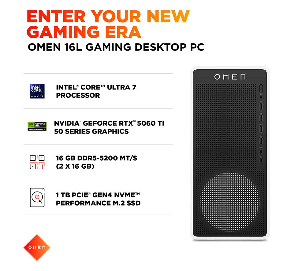 HP OMEN 16L Gaming PC - Intel® Core™ Ultra 7, RTX 5060 Ti, 1 TB SSD