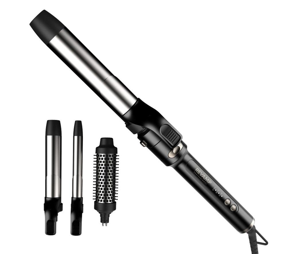 Moldeador de pelo giratorio REVAMP Multi Style Revolve 3 en 1 - Negro y dorado