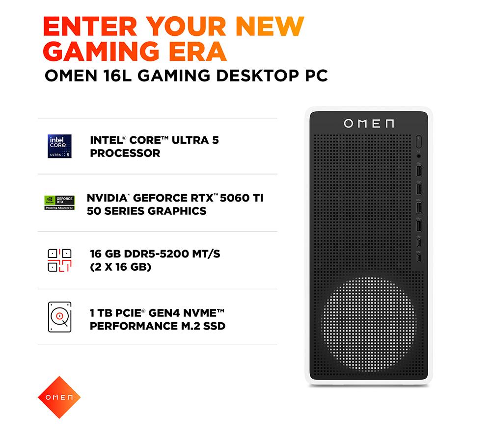 HP OMEN 16L Gaming PC - Intel® Core™ Ultra 5, RTX 5060 Ti, 1 TB SSD