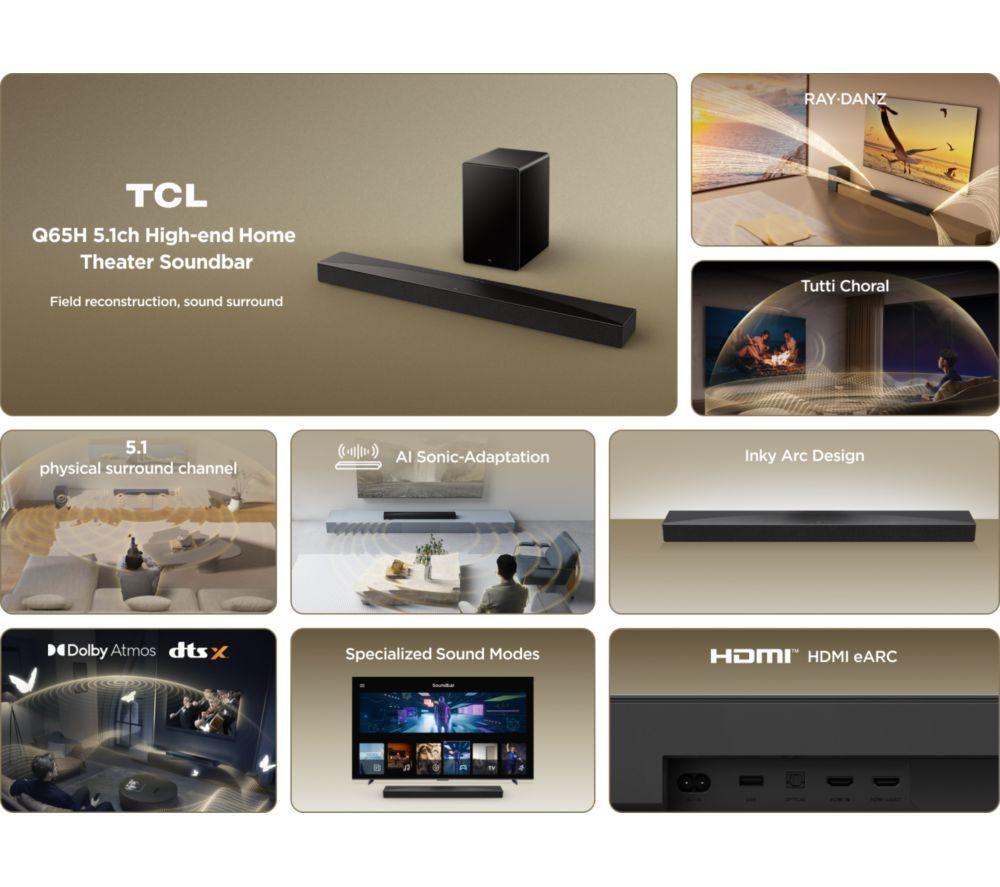 Barra de sonido inalámbrica TCL Q65H 5.1 con Dolby Atmos y DTS:X