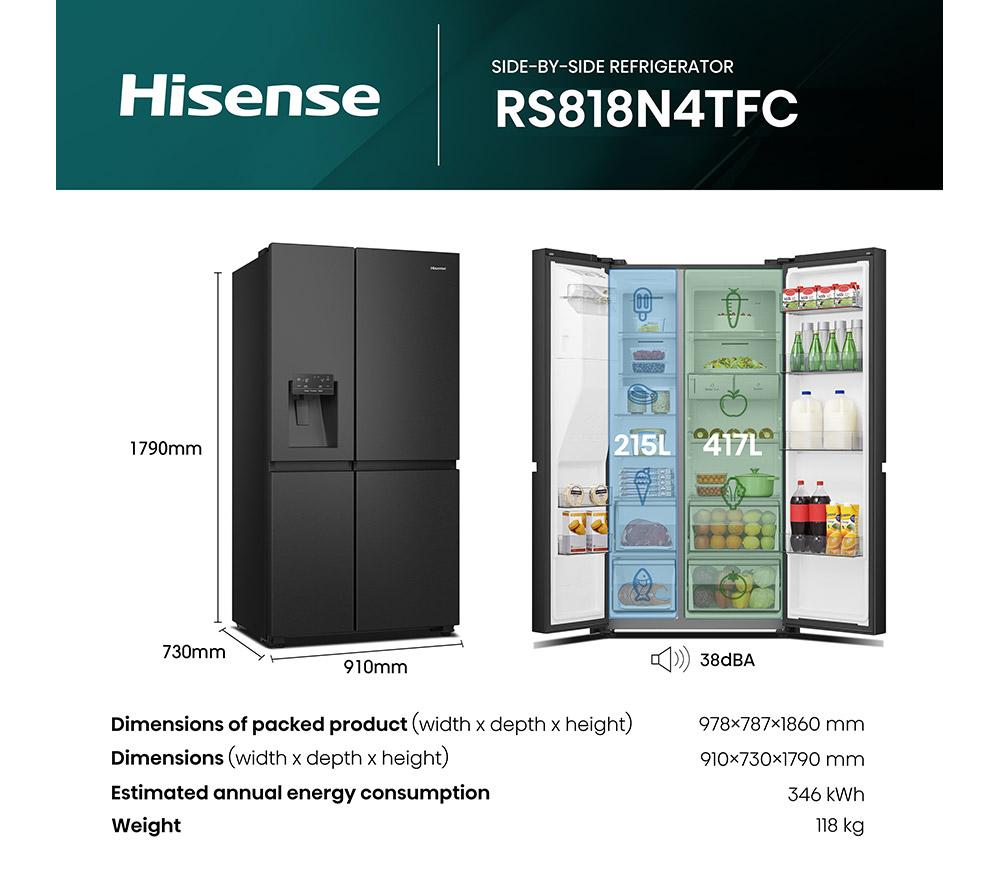 Frigorífico americano inteligente HISENSE PureFlat Infinite RS818N4TFC - Negro