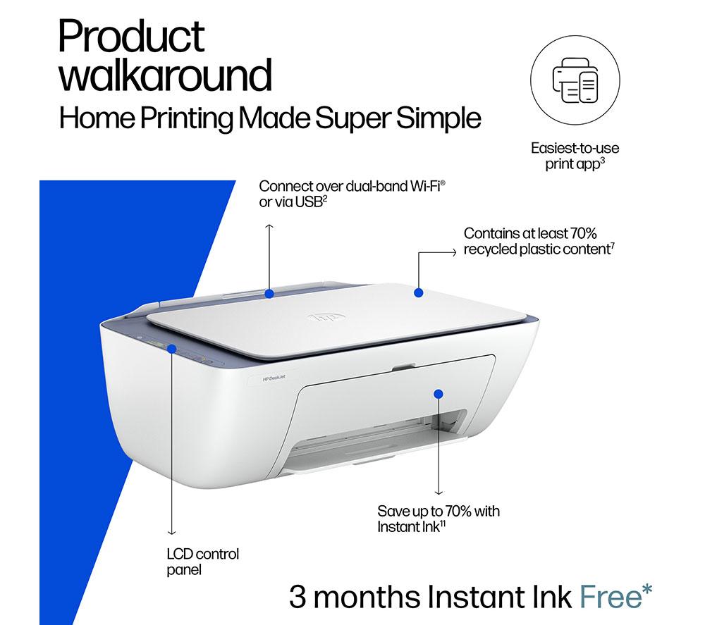 Impresora de inyección de tinta inalámbrica todo en uno HP DeskJet 2922 | Escáner y copiadora | 3 meses de tinta Instant Ink gratis