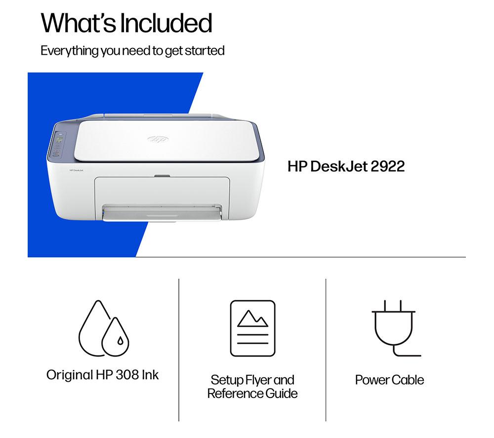Impresora de inyección de tinta inalámbrica todo en uno HP DeskJet 2922 | Escáner y copiadora | 3 meses de tinta Instant Ink gratis