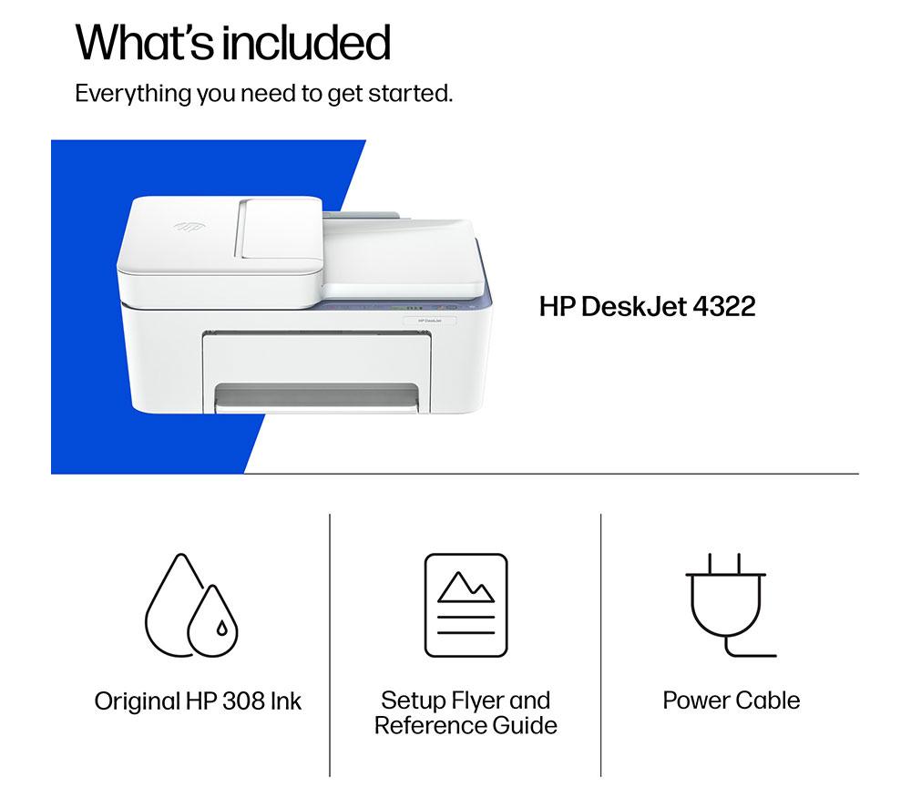 Impresora de inyección de tinta inalámbrica todo en uno HP DeskJet 4322 | Escaneo y copia | 5 meses de Instant Ink gratis