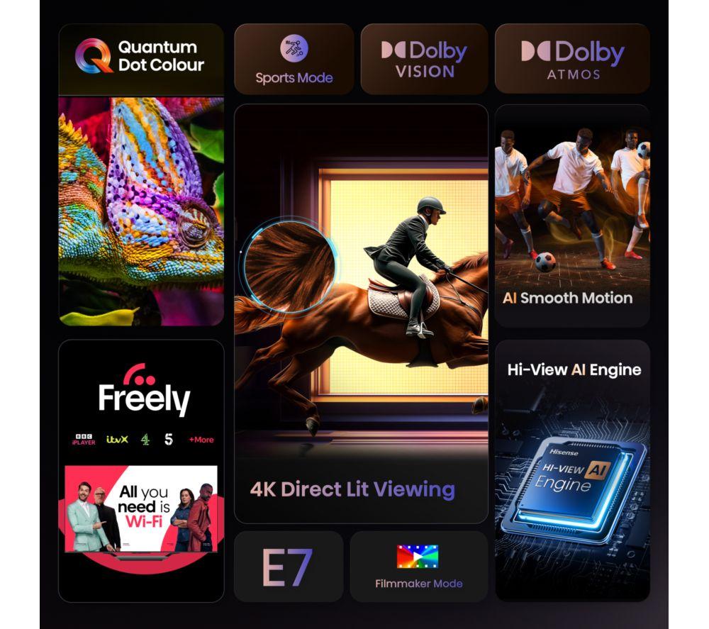 Televisor inteligente Hisense E7Q 50" QLED 4K con IA y Freely - 50E7QTUK
