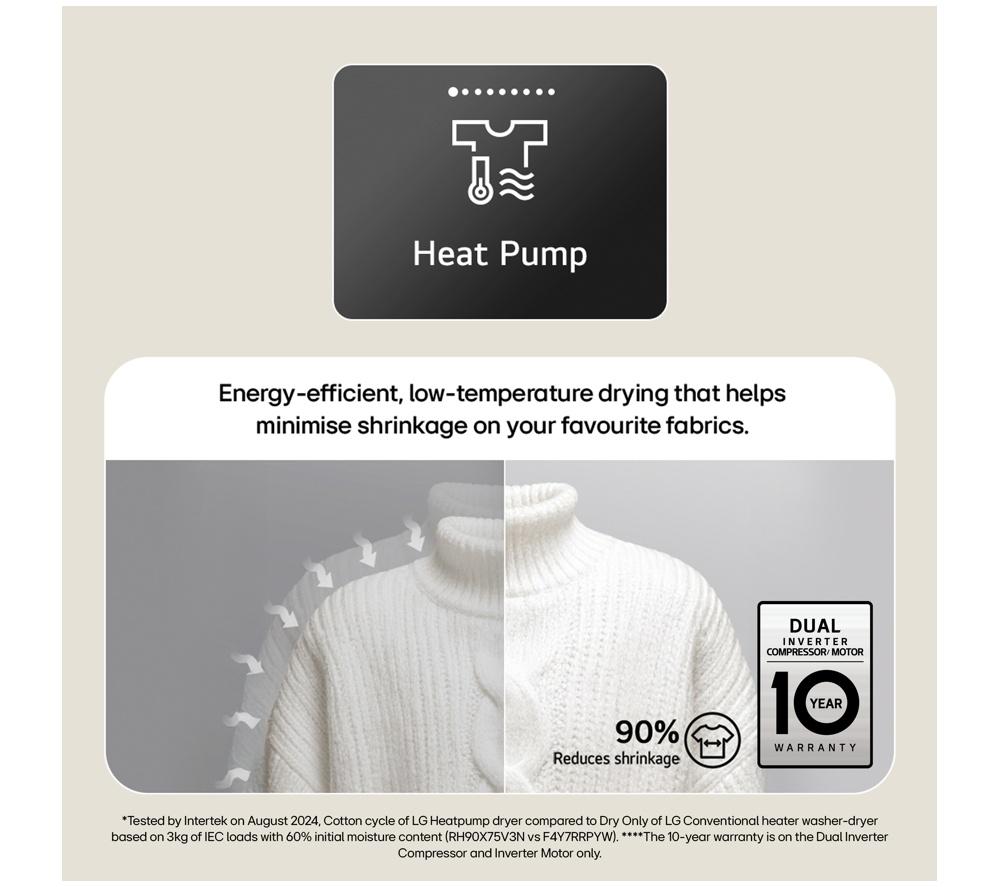 LG Series 7 AI Dry RHX7009TWB 9 kg Heat Pump Tumble Dryer - White