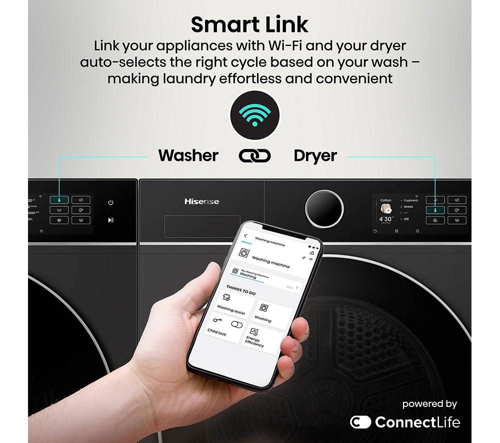 Lavadora HISENSE KitchenFit Serie 5i WF5I9043BBFS con Wi-Fi, 9 kg y 1400 rpm - Negra