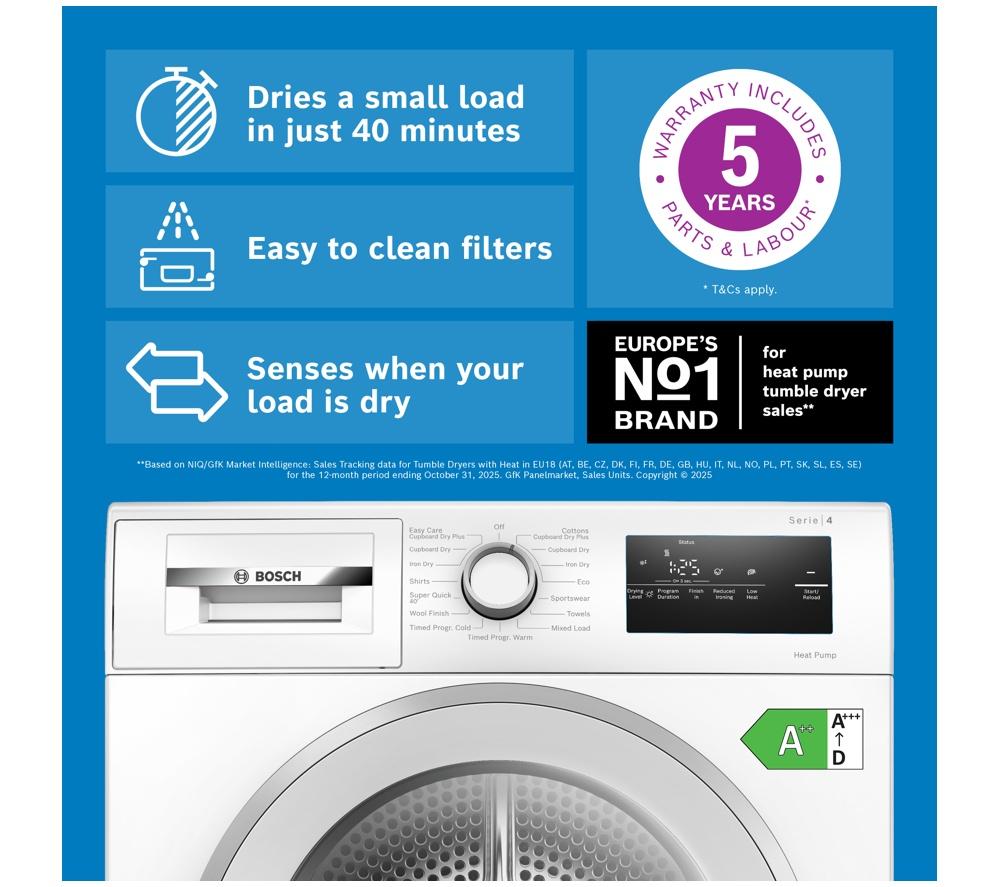 BOSCH Series 4 WTH85226GB 8 kg Heat Pump Tumble Dryer - White