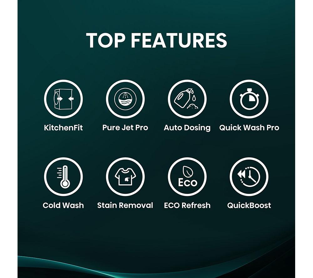 Lavadora HISENSE KitchenFit Serie 5i WF5I1045BBQ con WiFi, 10.5 kg, 1400 rpm - Negra