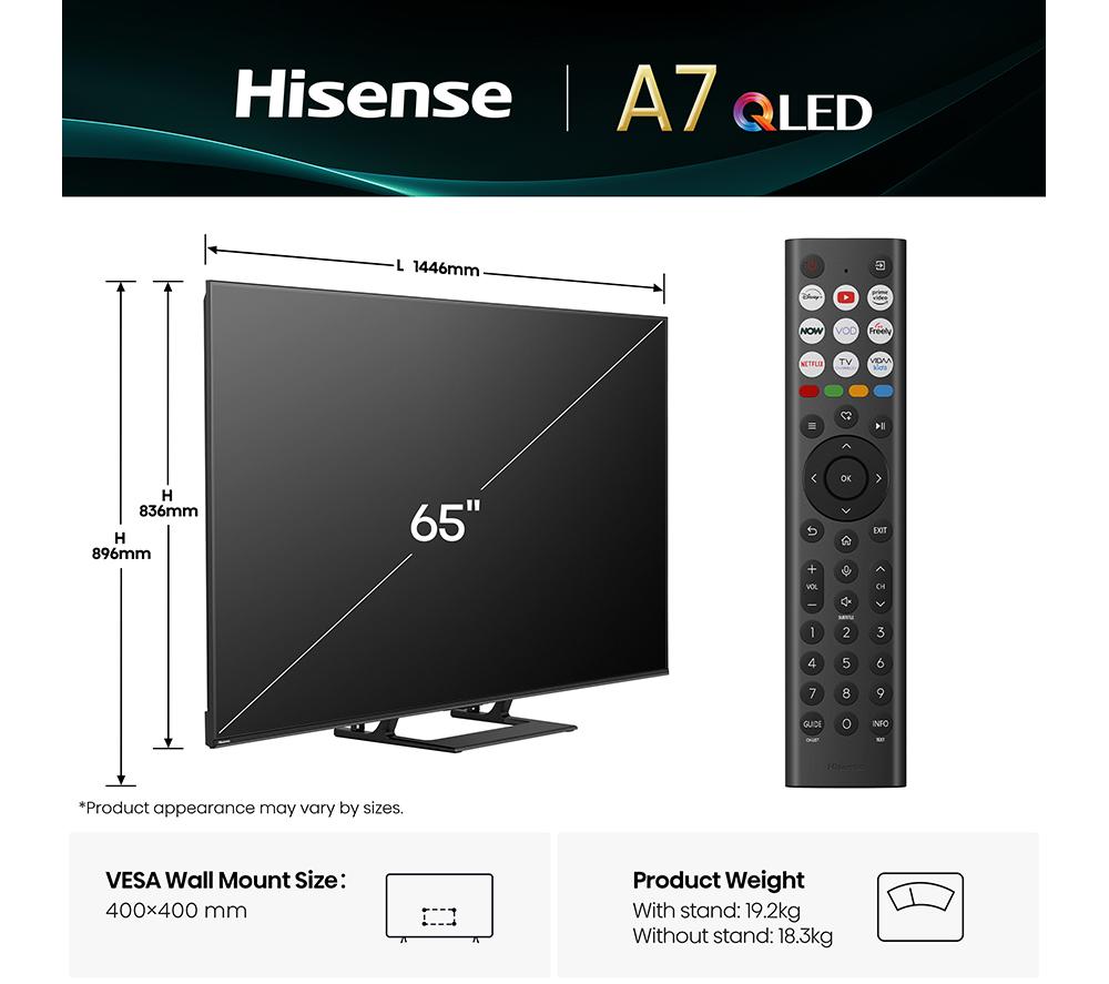 HISENSE A7Q 65" QLED 4K Smart AI TV with Freely - 65A7QTUK
