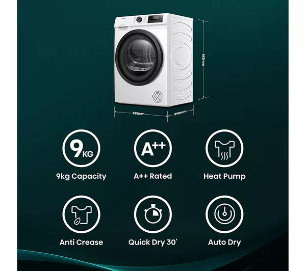 HISENSE 1Q Series DH1Q902BW2 9 kg Heat Pump Tumble Dryer - White