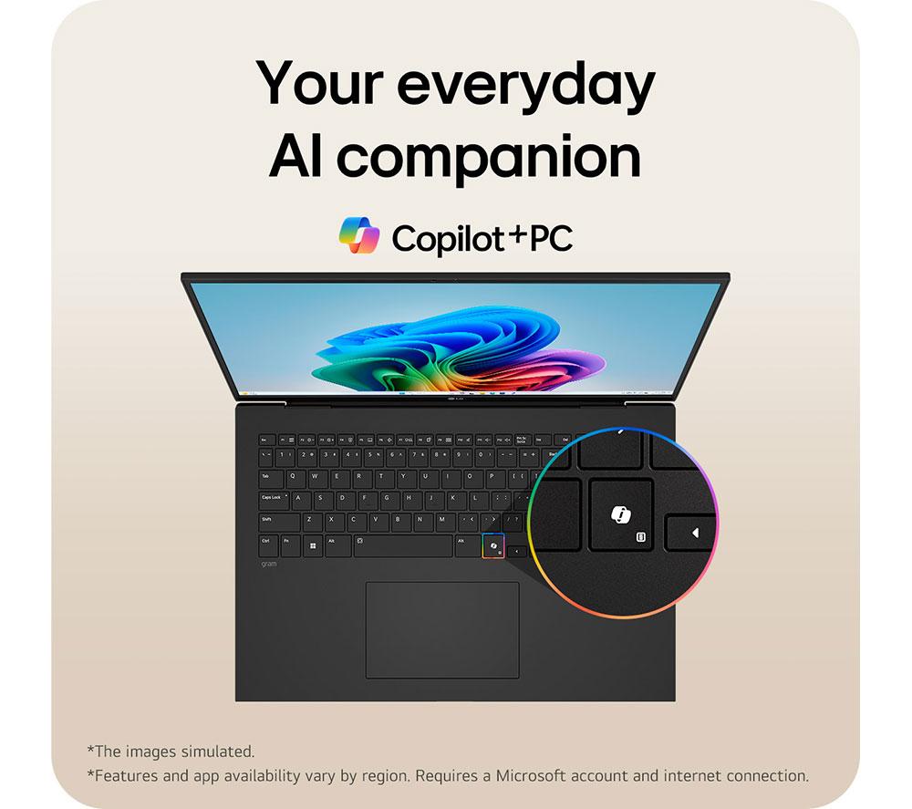 LG gram 15Z80T-G.AU78A1 15.6” Laptop, Copilot+ PC - AMD Ryzen AI 7, 1 TB SSD, Black