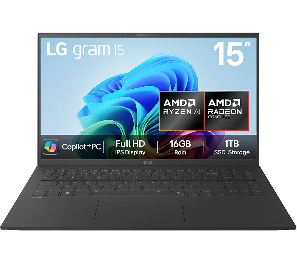 LG gram 15Z80T-G.AU78A1 15.6” Laptop, Copilot+ PC - AMD Ryzen AI 7, 1 TB SSD, Black