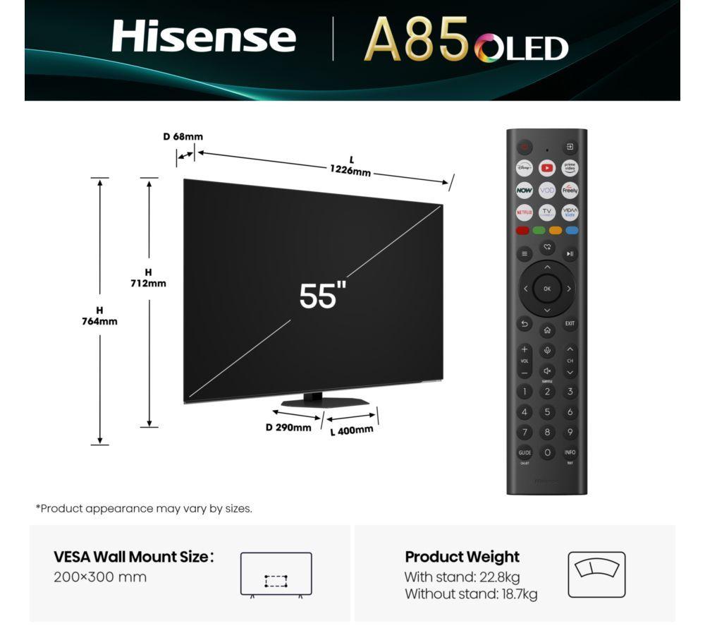 HISENSE A85Q 55" OLED 4K Smart TV con IA y Freely - 55A85QTUK