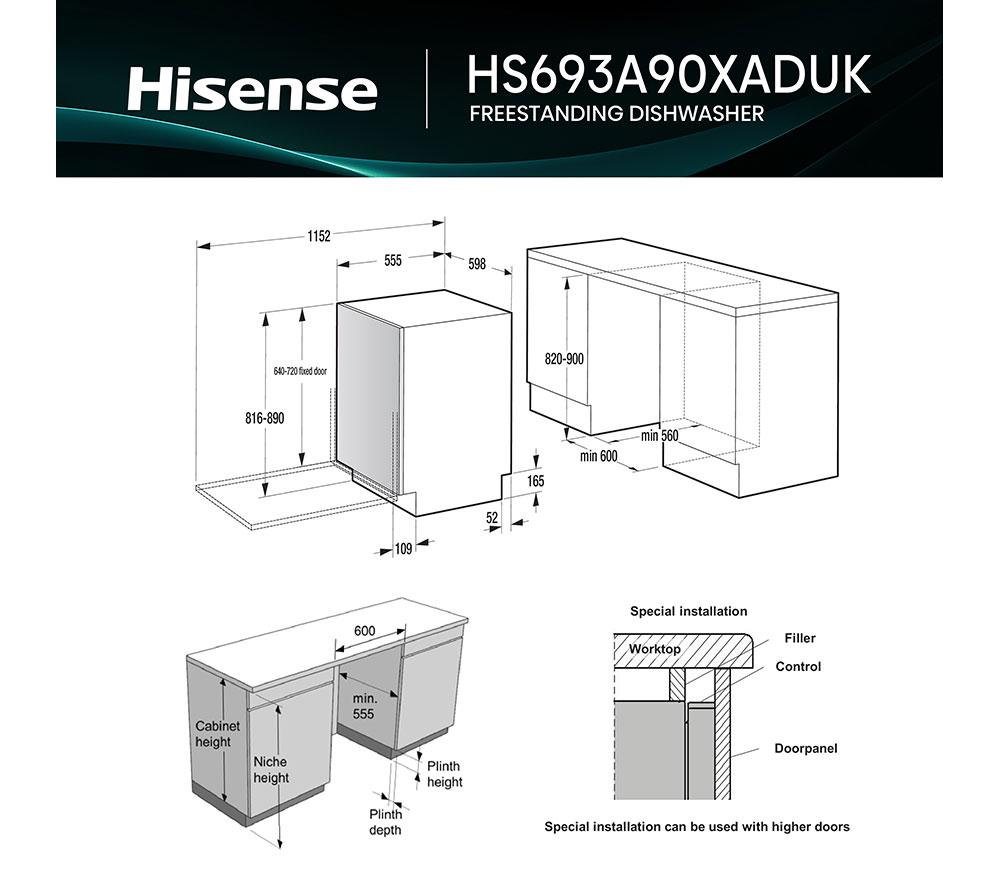 HISENSE Auto Dose HS693A90XADUK Full-size WiFi-enabled Dishwasher - Stainless Steel