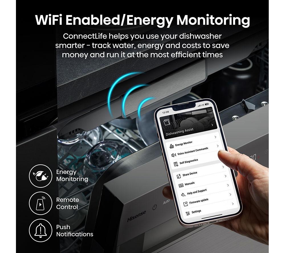 HISENSE Auto Dose HS693A90XADUK Full-size WiFi-enabled Dishwasher - Stainless Steel