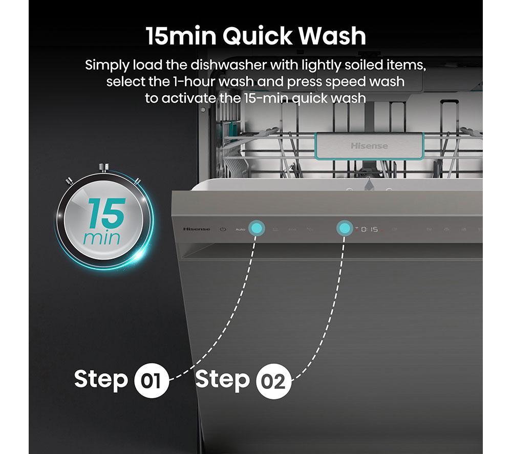 HISENSE Auto Dose HS693A90XADUK Full-size WiFi-enabled Dishwasher - Stainless Steel