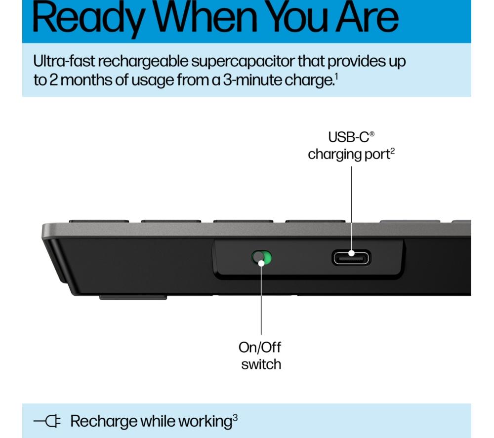 Teclado inalámbrico recargable ultrarrápido multidispositivo HP 720 - Negro noche