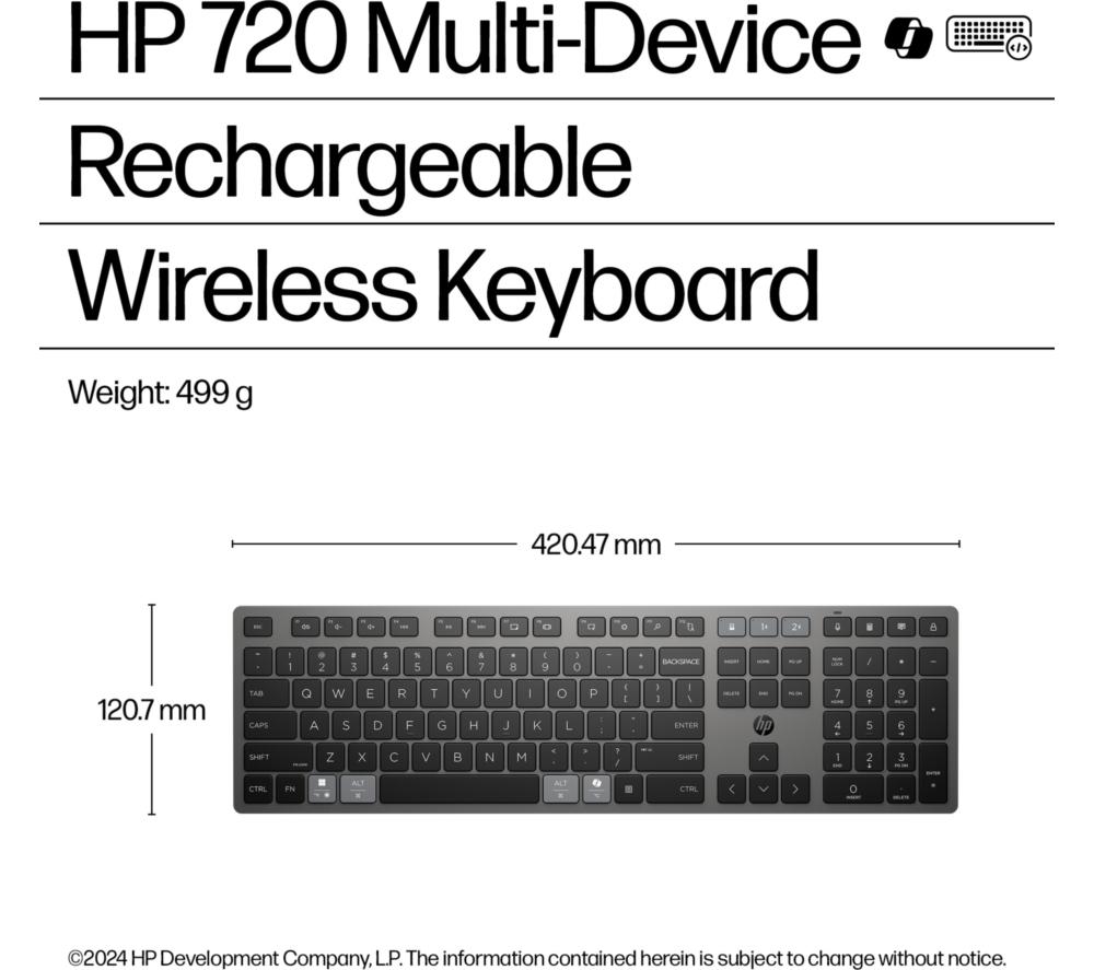Teclado inalámbrico recargable ultrarrápido multidispositivo HP 720 - Negro noche