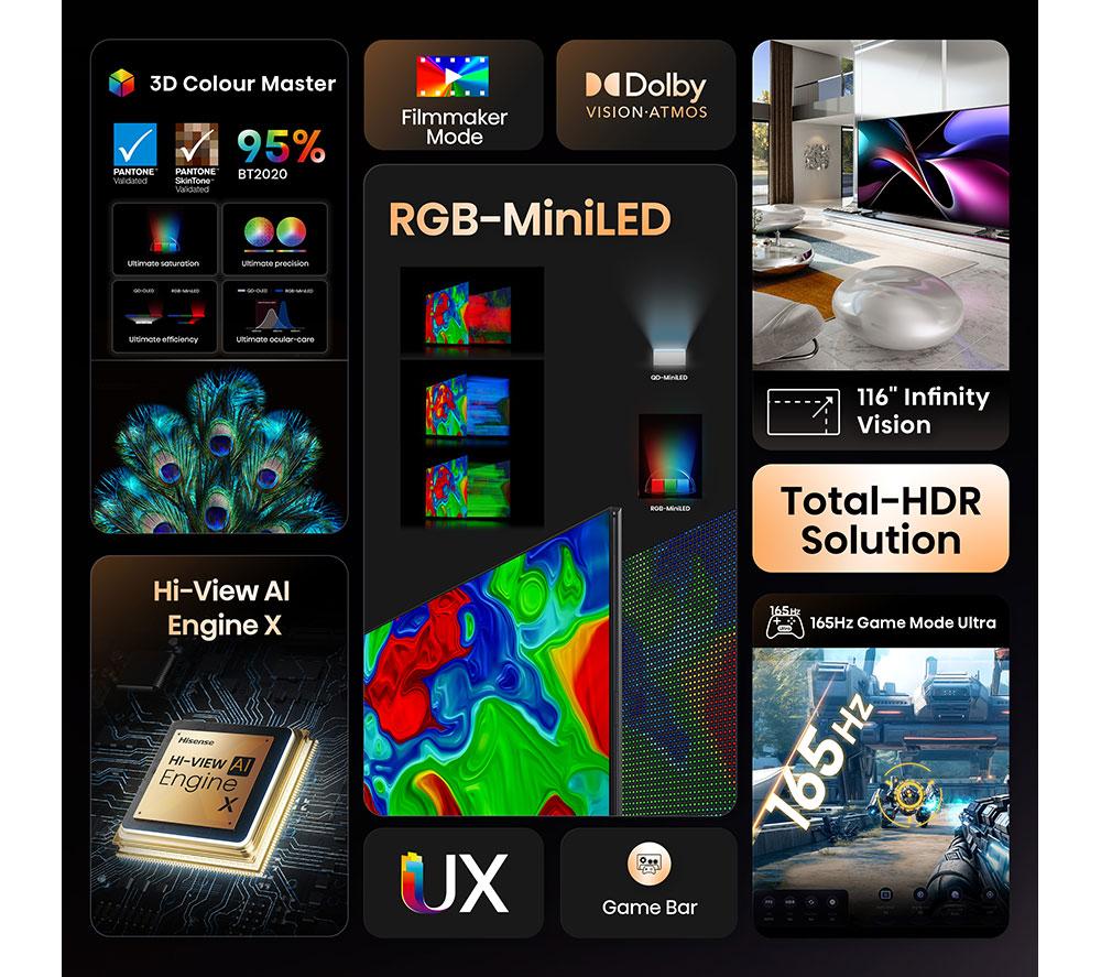 HISENSE UX 116" Tri-Chroma RGB Mini LED Smart AI TV with Freely - 116UXQTUK