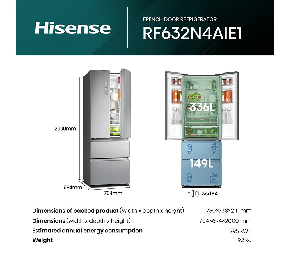 Frigorífico Combi HISENSE PureFlat RF632N4AIE1 - Acero Inoxidable