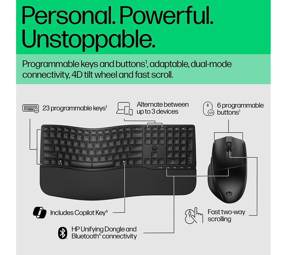 HP 680 Comfort Dual-Mode Wireless Keyboard & Mouse Set - Black