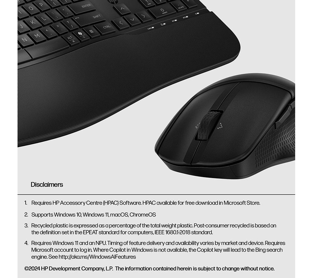 HP 680 Comfort Dual-Mode Wireless Keyboard & Mouse Set - Black