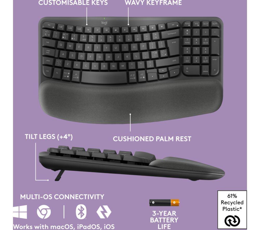 LOGITECH Wave Keys Wireless Keyboard & Lift Mouse Set - Graphite