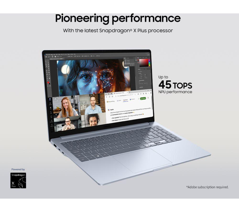 Portátil SAMSUNG Galaxy Book4 Edge de 15.6", PC Copilot+ - Snapdragon X, 256 GB UFS, Azul Zafiro