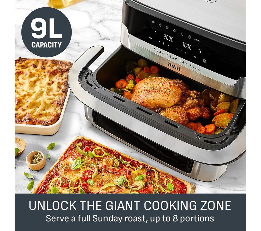 TEFAL Easy Fry EY922 9L FlexDrawer Dual Air Fryer - Stainless Steel