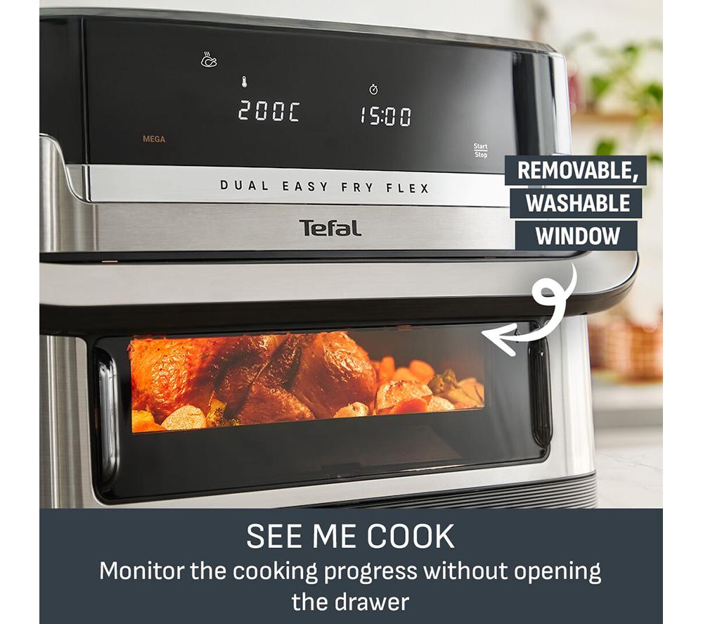 TEFAL Easy Fry EY922 9L FlexDrawer Dual Air Fryer - Stainless Steel