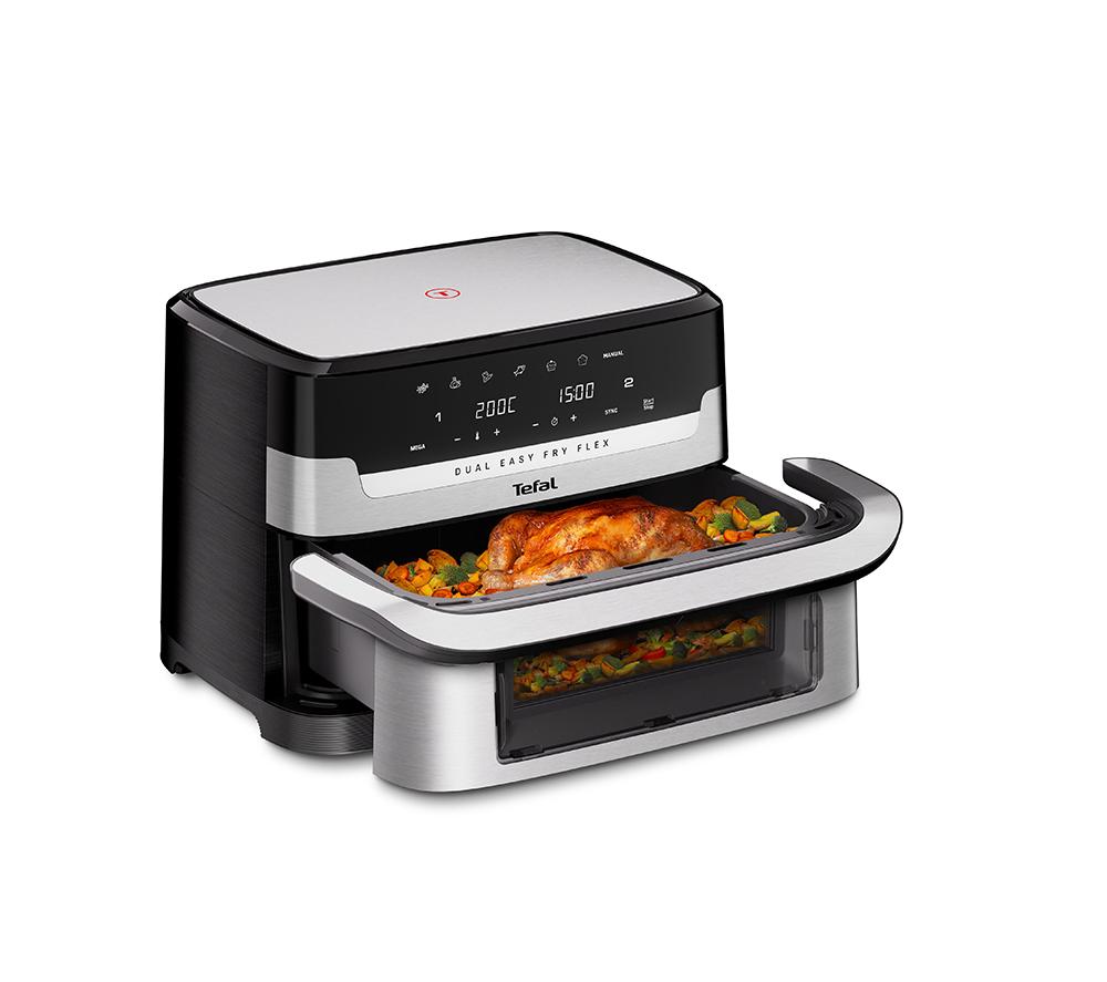 TEFAL Easy Fry EY922 9L FlexDrawer Dual Air Fryer - Stainless Steel